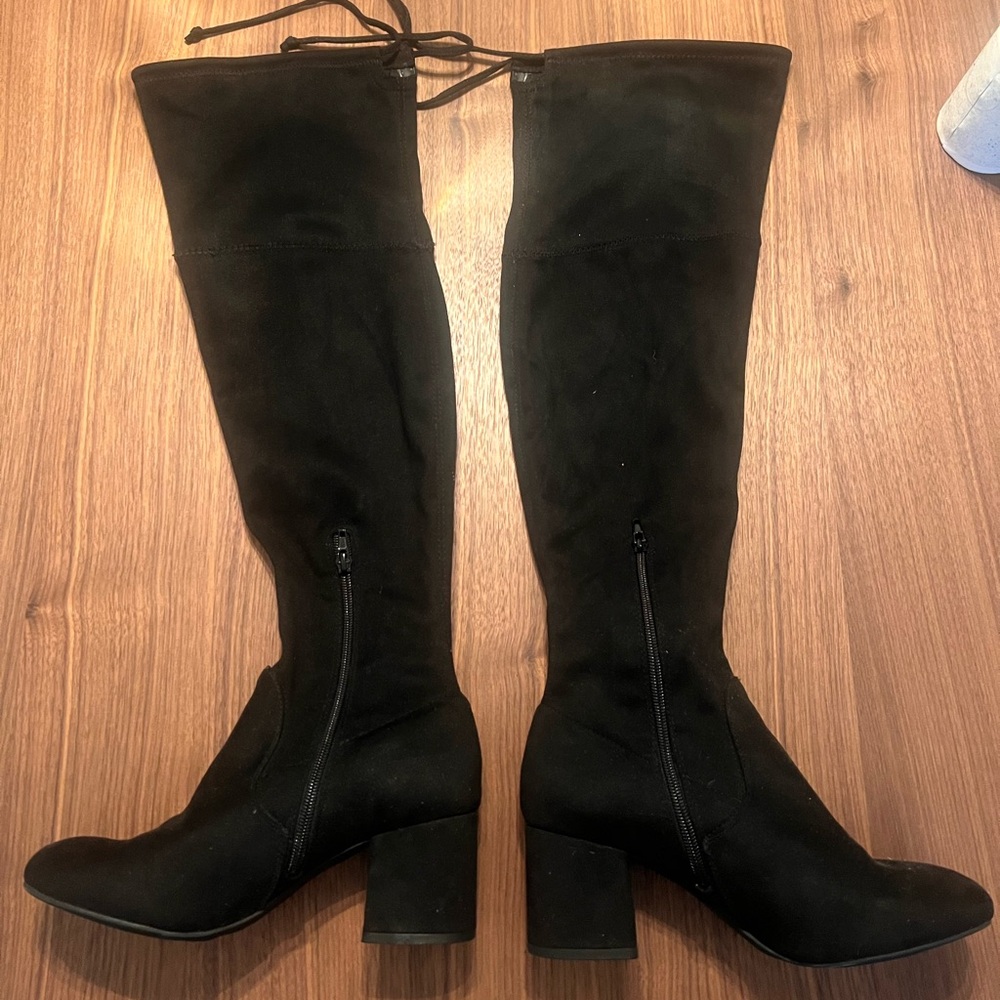 Black over the knee boots size 8.5 side zip block heel RARE NOT SOLD IN STORES